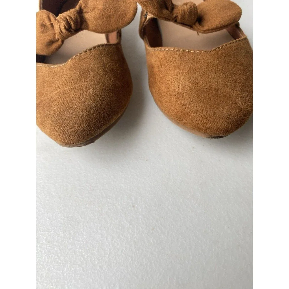 Old Navy Girls Ballet Flats Cognac Brown Bow Pointed Toe Shoes Size 8